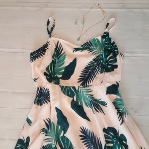 Fit-and-Flare Pink Palm dress